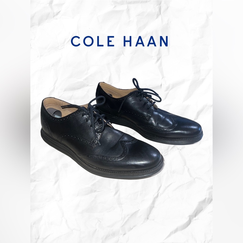 Cole Haan Men's Black Leather Lunargrand Wing Tips